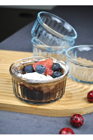 4 Adet Cam Sufle Kabı Borline Kek Tatlı Sufle Kahvaltılık Kase 10x5 Cm Borline Şeffaf
