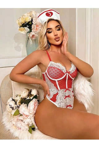 New Dreams Modern Göz Alıcı Etekli Dantelli Renkli Jartiyer Gecelik Kombin Set Renkli