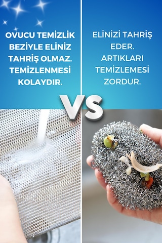 Grimorlife 4 Adet İnox Telli Ovucu 2 Katlı Temizlik Bezi- Çizmez Bulaşık Bezi Bulaşık Teli 20x20 Cm