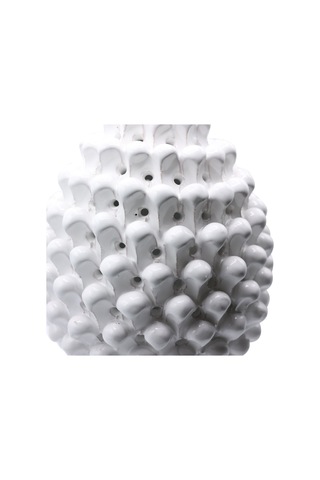 Beyaz Dekoratif Kozalak Kırmızı İşlemeli 40 Cm