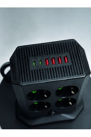 8'li Dikey Çoklu Priz 4 Usb 2 Typec Girişli Akım Korumalı Uzatma Prizi 0 - 2 M