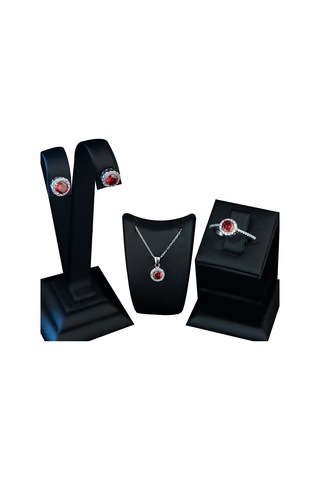 Dkmn Gümüş 925 Ayar Gümüş Kırmızı Tek Taşlı Set
