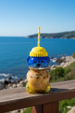 Renkli Pipetli Ayıcık Kahve Bardağı 500 Ml Şık Ve Sevimli Tasarım Beyaz