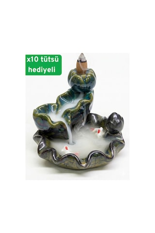 Seramik Şelale Tütsülük Nilüfer Tasarımlı 10 Adet Tütsü Hediyeli