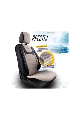Panda Prestij Serisi Dokuma Kumaş Oto Koltuk Kılıfı Bej - Siyah