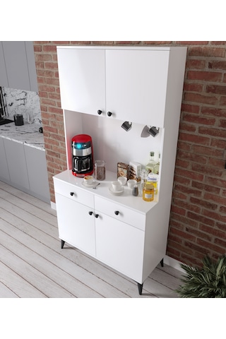 Demre 4 Kapaklı 2 Çekmeceli Kahve Köşeşi Beyaz Tamamı Mdf 100 Cm Beyaz