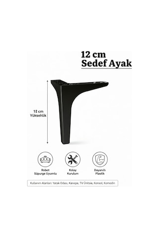 Sedef 12 Cm Siyah Mobilya Kanepe Sehpa Tv Ünitesi Koltuk Ve Konsol Ayağı Siyah