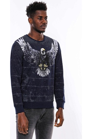 Lacivert Taşlı Desenli Sweatshirt - Wessi Siyah