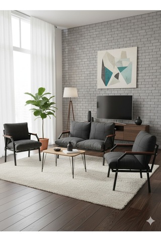 Ard & Garden Linda 211 Sehpalı Antrasit Fermuarlı Bahçe Balkon Takımı, Cafe, Salon - Metal Kanepe Koltuk Takımı Gri