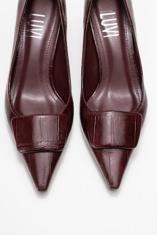 Luvishoes Luvi Shoes Marcıa Bordo Baskı Tokalı Kadın Topuklu Ayakkabı Bordo