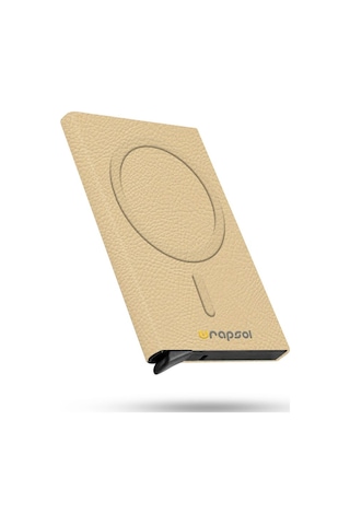 Wrapsol Magsafe Mekanizmalı Kartlık Rfid Korumalı Alüminyum Otomatik Kredi Kartlık Desenli Klasik Krem Deri Klasik Krem Deri Klasik Krem Deri Krem