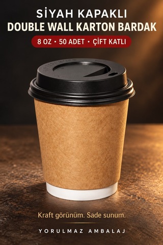 Double Wall Kapaklı Karton Bardak 8 Oz 50 Adet Çift Katmanlı Sıcak İçecek Kağıt Bardak Renkli
