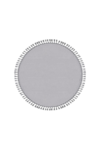 Yuvarlak Comfort Puffy Ponpon Saçaklı Peluş Halı Gri