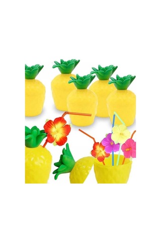 Ananas Hawaii Luau Aloha Pipetli İçecek Kabı Bardak 10x13 Cm 1 Adet Evimdeyokyok Çok Renkli