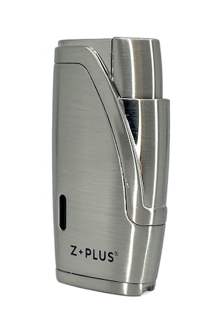 Z+plus Çift Torch Alevli, Entegre Delicili Punch Lüks Puro Çakmağı - Mat Krom Gri
