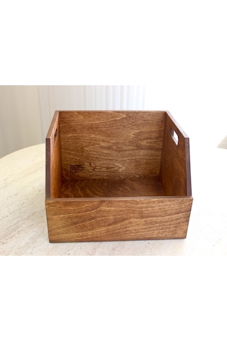 Ahşap Lp Plak Sandığı - Organizer Kutu Kestane Rengi - Wooden Lp Record Box Koyu Kırmızı