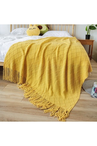 Airron Eternal Luck Düz Renk Dört Mevsim Kanepe Battaniyesi Sarı