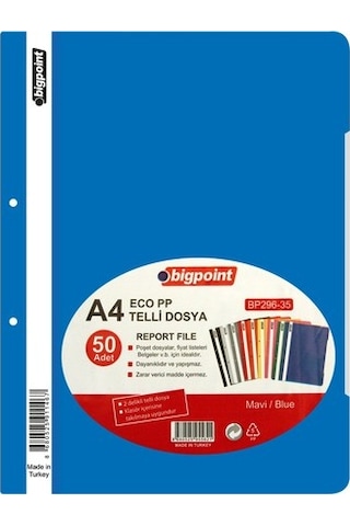 Bigpoint Eco PP A4 Telli Dosya Mavi 50'li