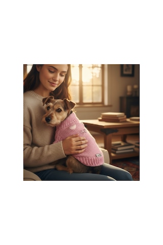 Kedi Ve Köpek İçin Kalpli Kelebekli Pembe Kazak