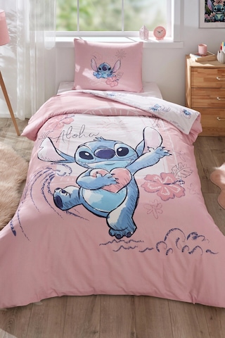 Özdilek Stitch Aloha Tek Kişilik Disney Lisanslı Lastikli Çarşaf Çocuk Nevresim Takımı Pembe