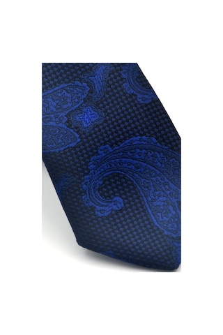 Gaffy Lacivert Şal Desenli Dokuma Kumaş Mendilli Slim Fit Kravat // Sdk-2603-2 Lacivert