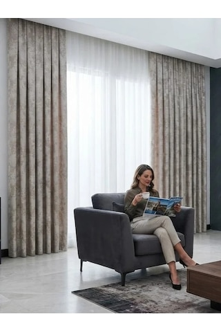 Nivemeshome Adel 5201 Krem 1/3 Pileli Fon Perde Apm