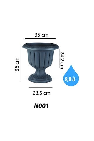 Nergis Saksı No.1 9,8 Litre Bahçe Ve İç Mekan Saksı Antrasit Gri