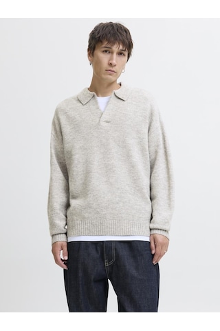 Jack&jones Erkek Relaxed Fit V Yırtmaçlı Yaka Triko Kazak - Soho - 12279214 Gri Melanj