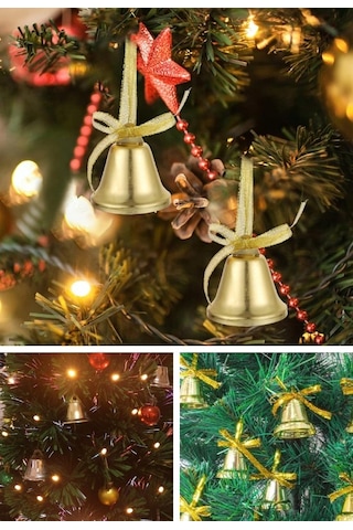 6 Adet Mini Çan Süs Yılbaşı Çam Ağacı Süsü 4 Cm Altın Sarısı Kurdeleli Zil Gold Yılbaşı Çam Ağacı Süsü