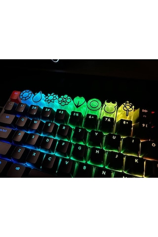 8 Parça Işık Geçiren Pokemon Anime Rozet Temalı Mekanik Klavye Tuş Seti Koleksiyonluk Keycap
