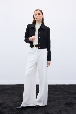 Sateen Düğmeli Kısa Ceket - Siyah-136589 Siyah