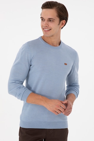 U.S. Polo Assn. Erkek Slim Fit Bisiklet Yaka Açık Mavi Melanj Kazak 50297040-VR112