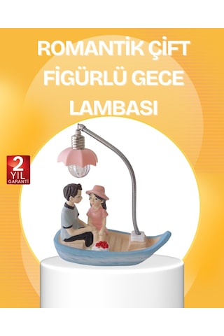Romantik Çift Figürlü Gece Lambası Sandal Model Sevgiliye Özel Hediye Renkli