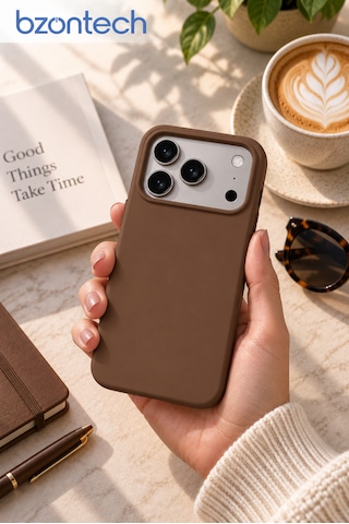 İphone 17 Pro Max / 18 Pro Max Uyumlu Kılıf Renkli Lansman İçi Kadife Yumuşak Kamera Yükseltili Silikon Kahverengi