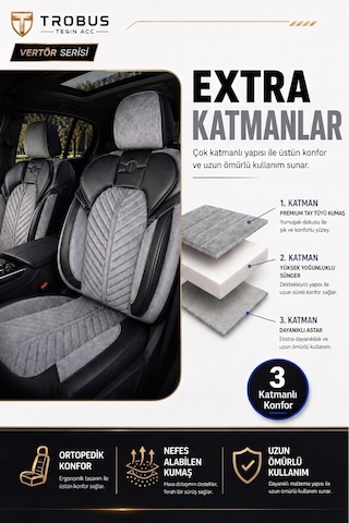 Mercedes 190 W201 1990 Ve Sonrası Uyumlu Süvari Serisi Gri Siyah Oto Koltuk Kılıfı