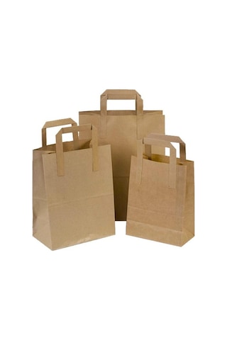 Flat Kraft Kağıt Çanta Karton Hediyelik Poşet Torba - 20x24x10 Cm. - 100 Adet