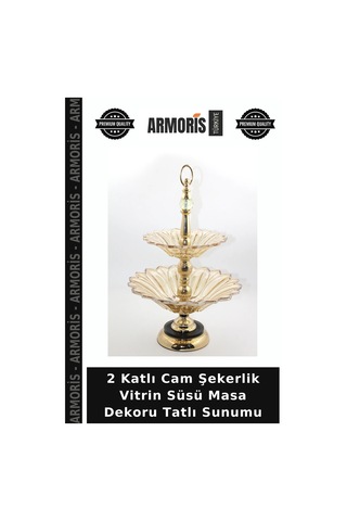 2 Katlı Cam Şekerlik Vitrin Süsü Masa Dekoru Tatlı Sunumu