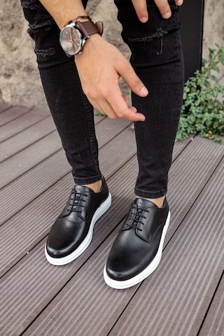 Roof Atelier Erkek Siyah Beyaz Hakiki Deri Casual Günlük Ayakkabı - 003 - Dbt Classica Pelle Di Cuoio Siyah