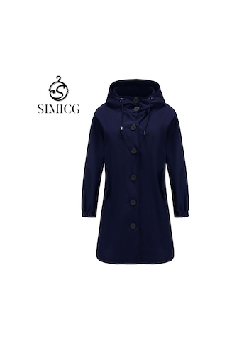 Sonbahar Ve Kışlık Kadın Kapüşonlu Rüzgarlık Günlük Ceket Mavisi