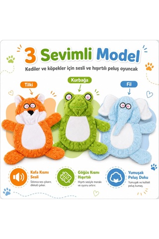 Sogud Kedi Köpek Oyuncağı Sesli Hışırtılı Peluş Tilki, Isırınca S