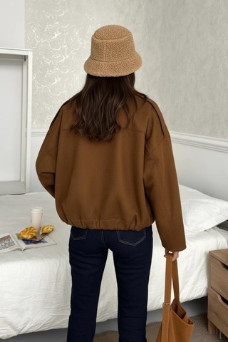 Cemo Basic Crop Gömlek Ceket Shacket Camel Basic, Crop, Gömlek Kahve