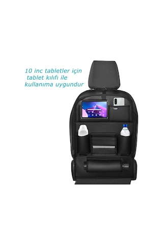 Bod Deri Masalı Oto Koltuk Arkası Koruyucu Eşya Düzenleyici Araç içi Organizer Siyah