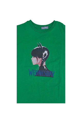 Mon Cherry Kız Çocuk Wednesday Baskılı Yeşil Tshirt-12875 Yeşil