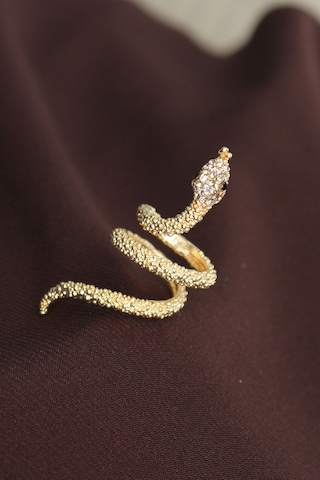 Utterly Good Gold Renk Zirkon Taşlı Yılan Yüzük Ayarlanabilir Kadın Yüzüğü Metalik