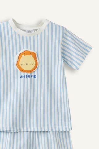 Defacto Çizgili Kısa Kollu Üst Şort Alt 2li Pijama Takımı Erkek Bebek H4033a526hsbe316 Mavi-be316