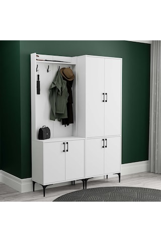 Set 5000-5030 Royal 6 Kapaklı 9 Askılı Portmanto Beyaz