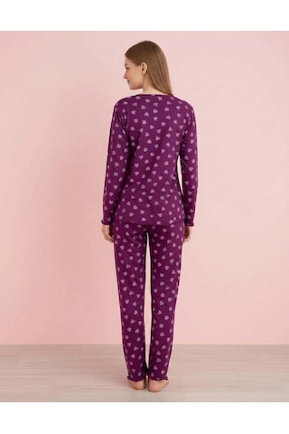 Pijamerry Kadın Bambu Baharlık Dantel Yaka Uzun Kol İnce Pijama Takımı 5206m - 1 Adet Mor