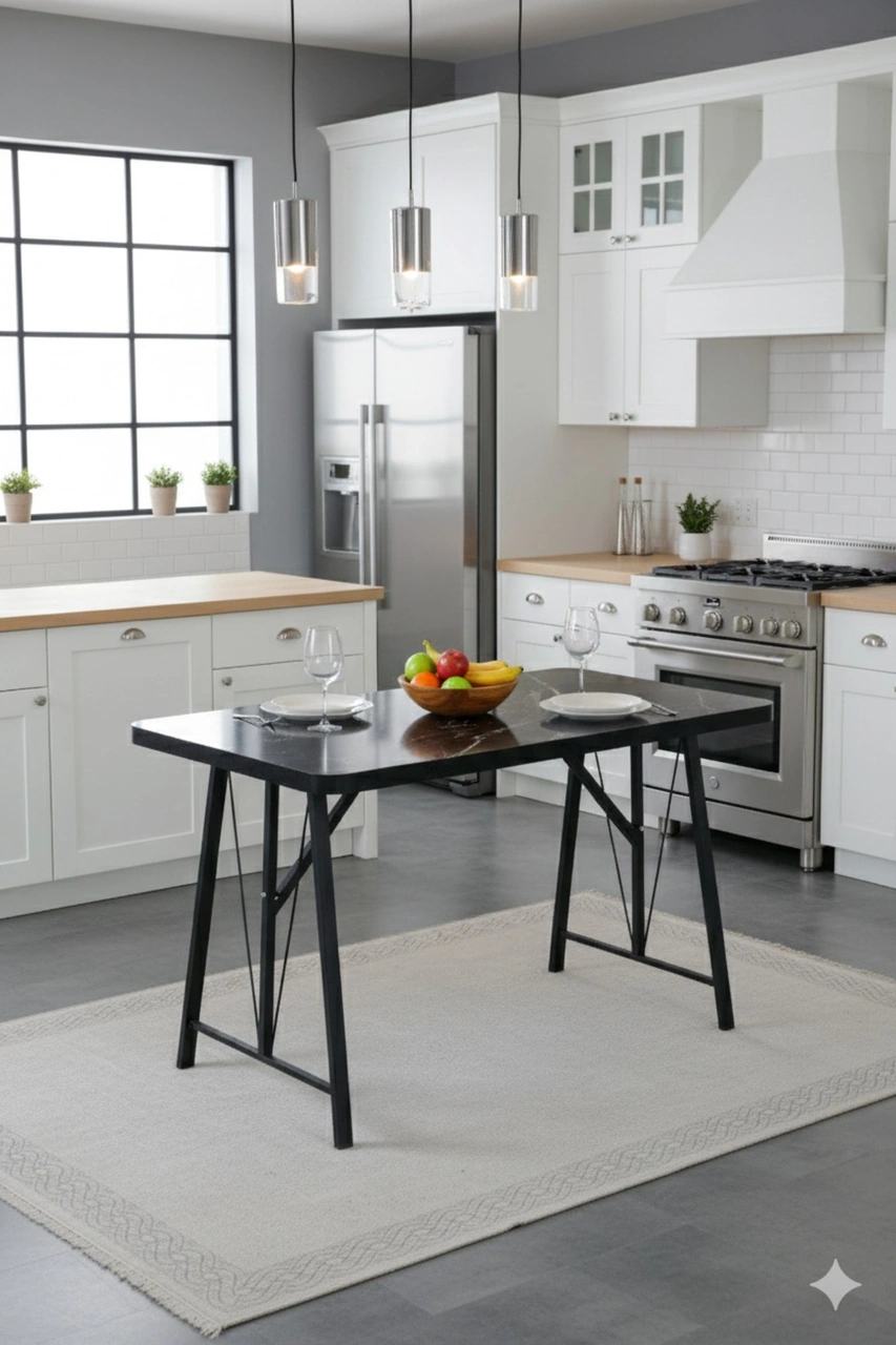 Elfin 70x110cm Sabit Siyah Yemek Masası, Yemek Masası Takımı, Mutfak Masası, 4 Siyah Sandalye Siyah