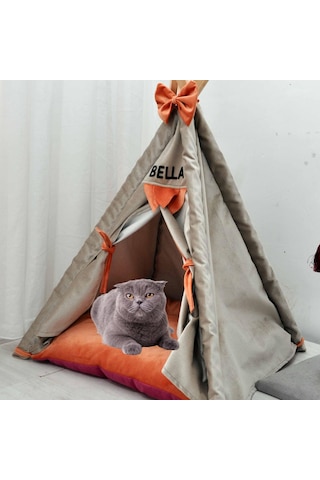 Mavi Vitrin İsme Özel Kedi ve Köpek Çadırı 60 x 60 CM