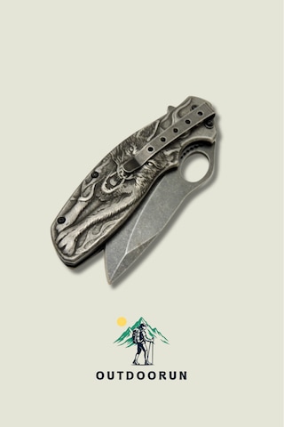 Metal Eskitme Alevli Kurt Kamp Çakı - 21 Cm siyah
